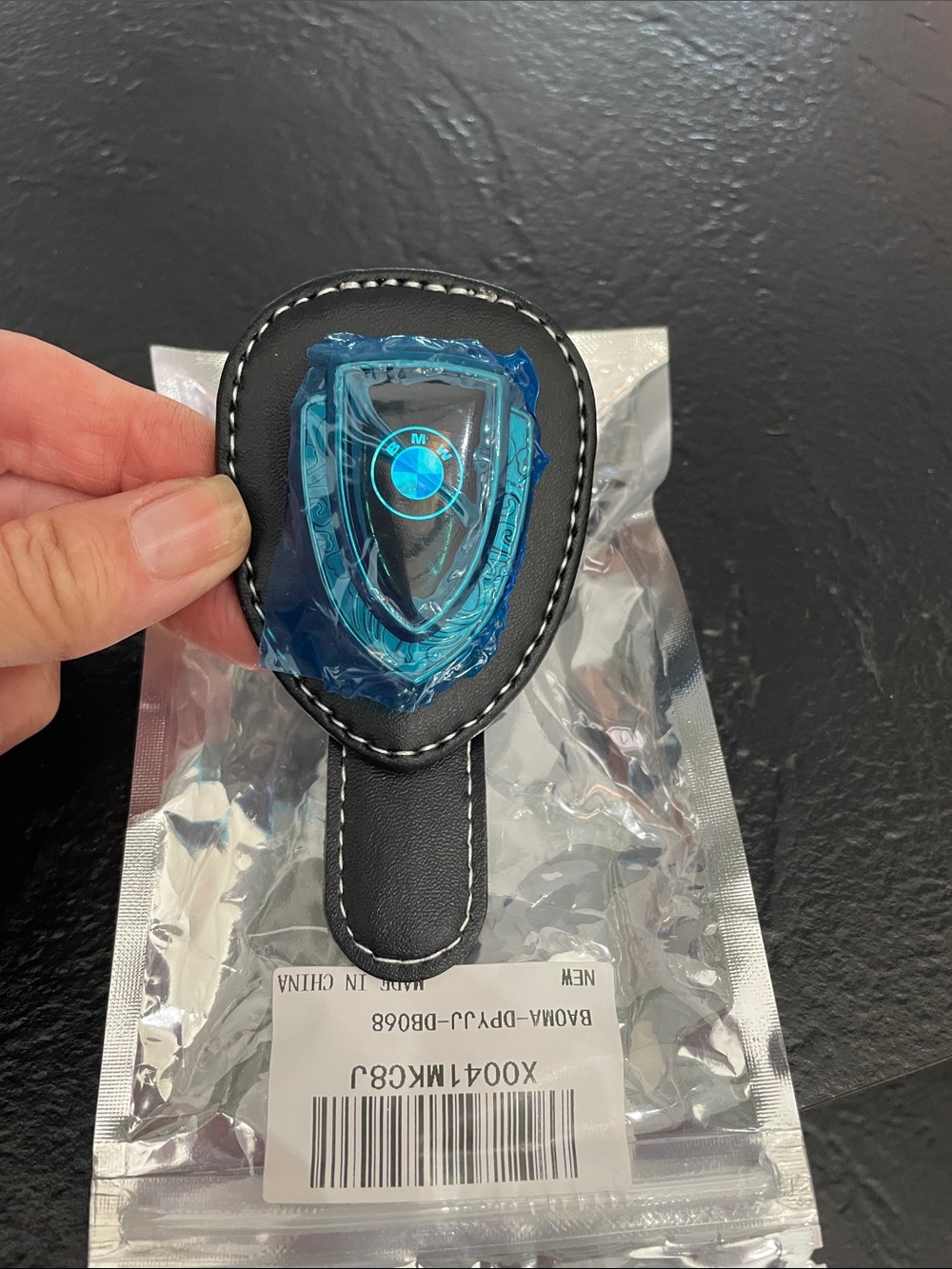 BMW Black Sunglasses Visor Clip with Blue Emblem Accent